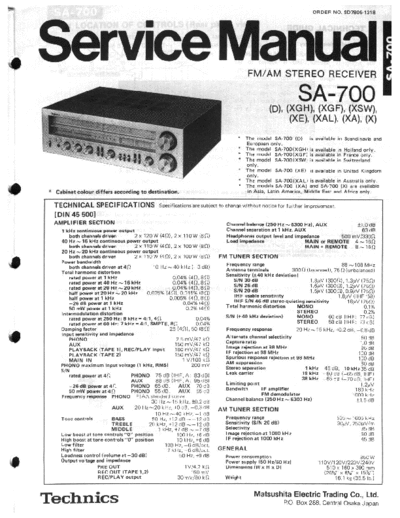 Technics by Panasonic SA-700 Manual PDF
